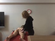 Legit Blonde Masseuse Giving in to Huge Asian Cock 1st appointment pt1